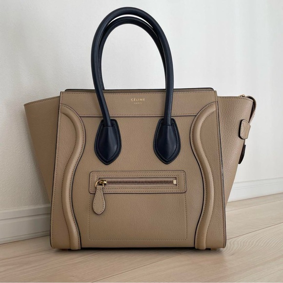 Celine Medium Luggage Bi-Color Beige Tan & Navy Blue Tote - Authentic - Picture 13 of 13